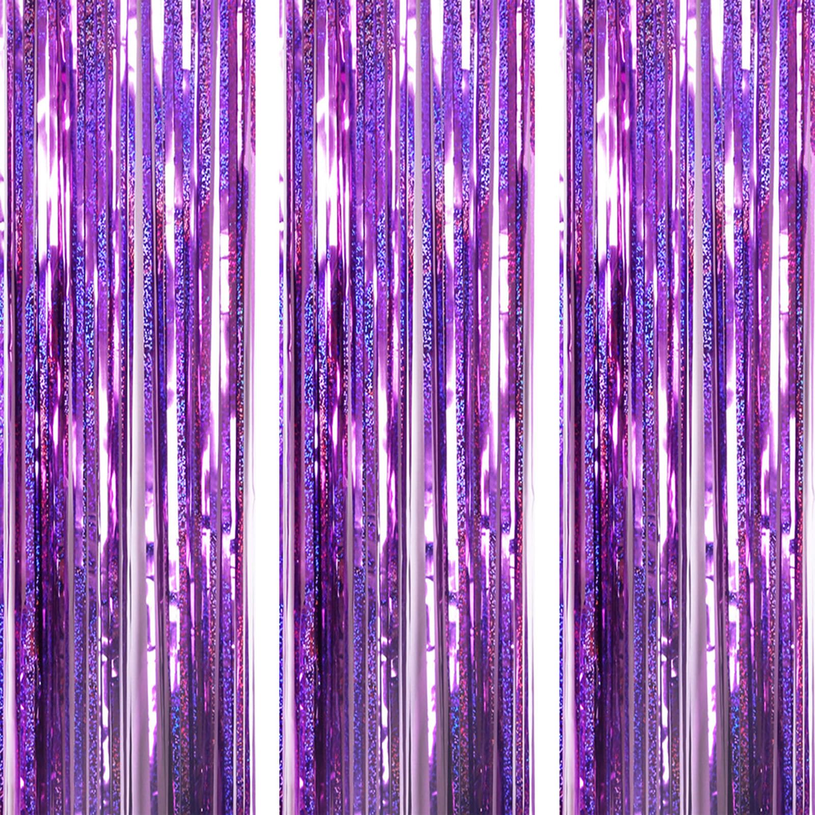 AILEXI 3 Pack 3.2ft*8.2ft Metallic Tinsel Curtains Foil Fringe Shimmer Streamers Curtain Door Window Decoration for Party Supplies - Laser Purple