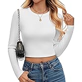 kakola Womens Ribbed Long Sleeve Crop Tops Tight Fitted Crew Neck T-Shirts for Women Trendy Basic Tees 2025 Fall