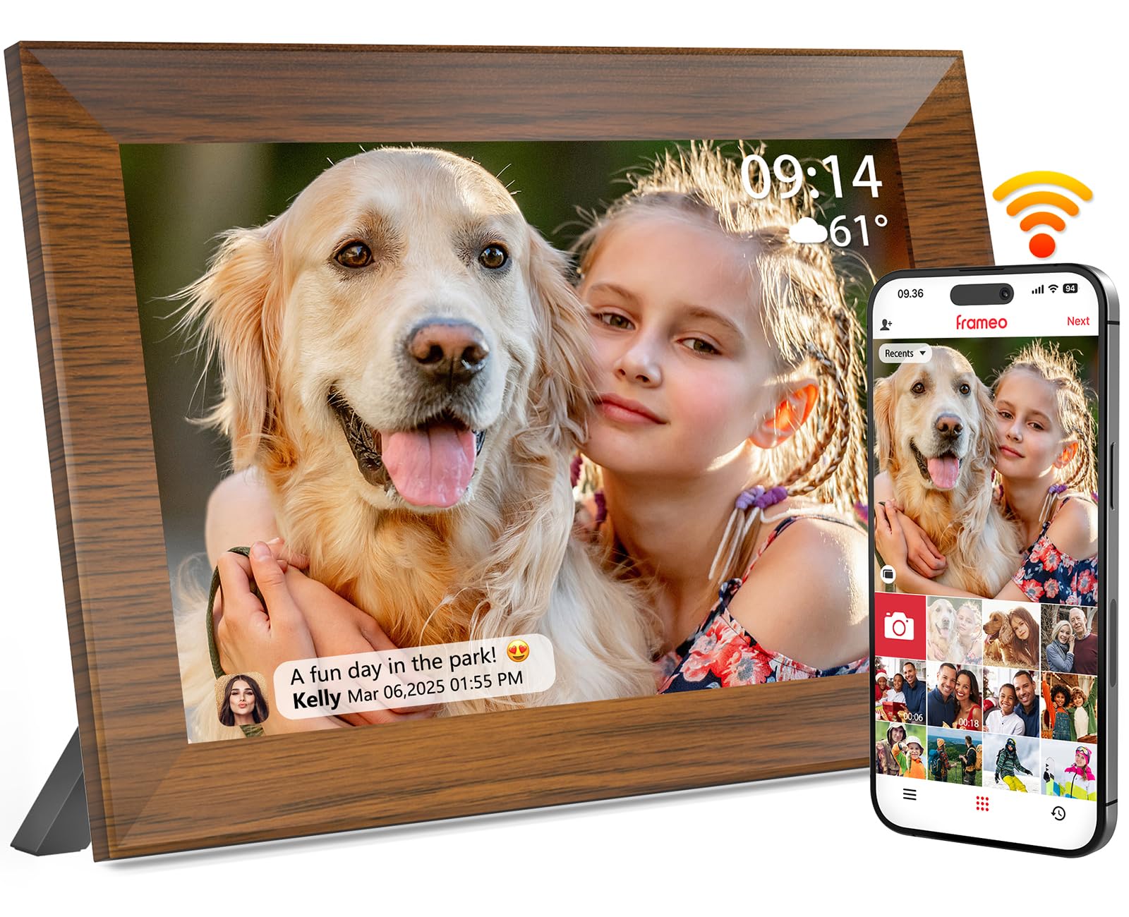 Photo 1 of Frameo 10.1 Inch WiFi Digital Picture Frame, 1280 X 800 HD Photo Frames, IPS Touch Screen Frames, 32GB Memory, Auto Rotate, Desk or Wall Mounted, Share Videos and Photos Anytime to Lovers and Family