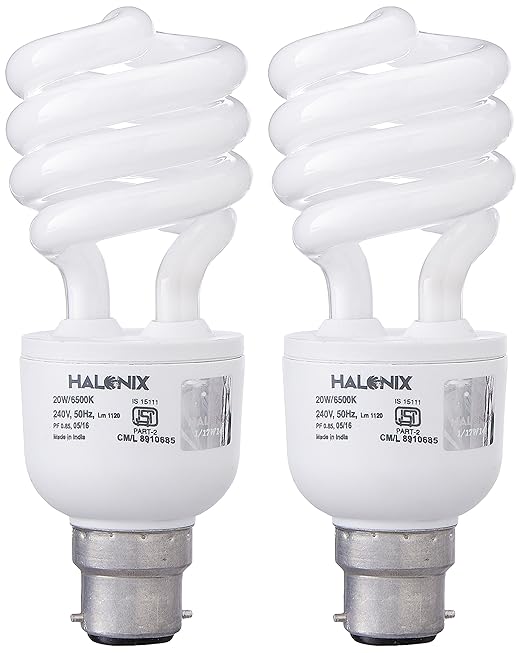 Halonix Twister Base B22 20-Watt CFL Bulb (Pack of 2, Cool Day Light)