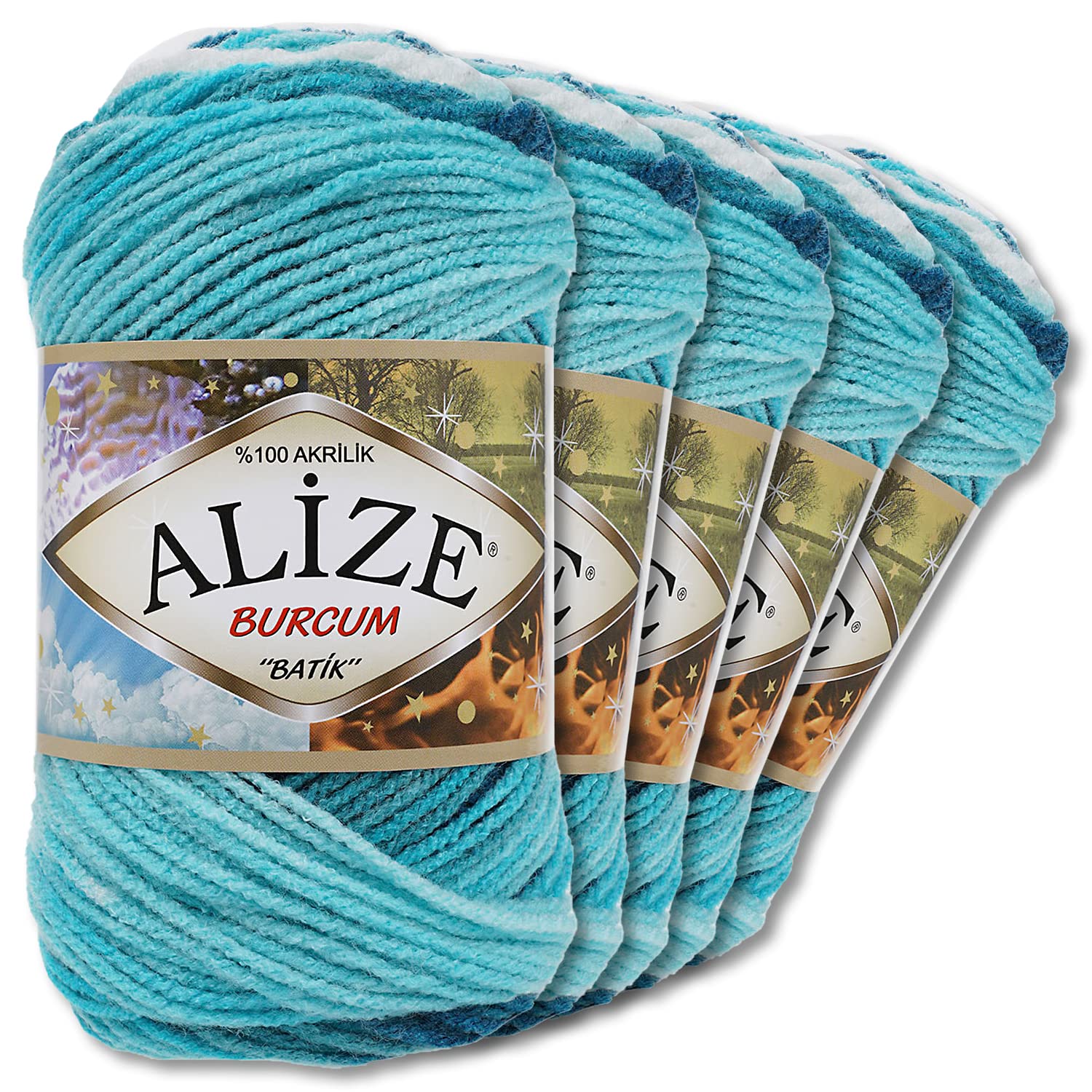 Alize 5 x 100 g Balls of Burcum Batik Premium Wool, 100% Acrylic, 29 Colours, Colour Gradient Accents, Crochet Knitting, Clothing (1892)