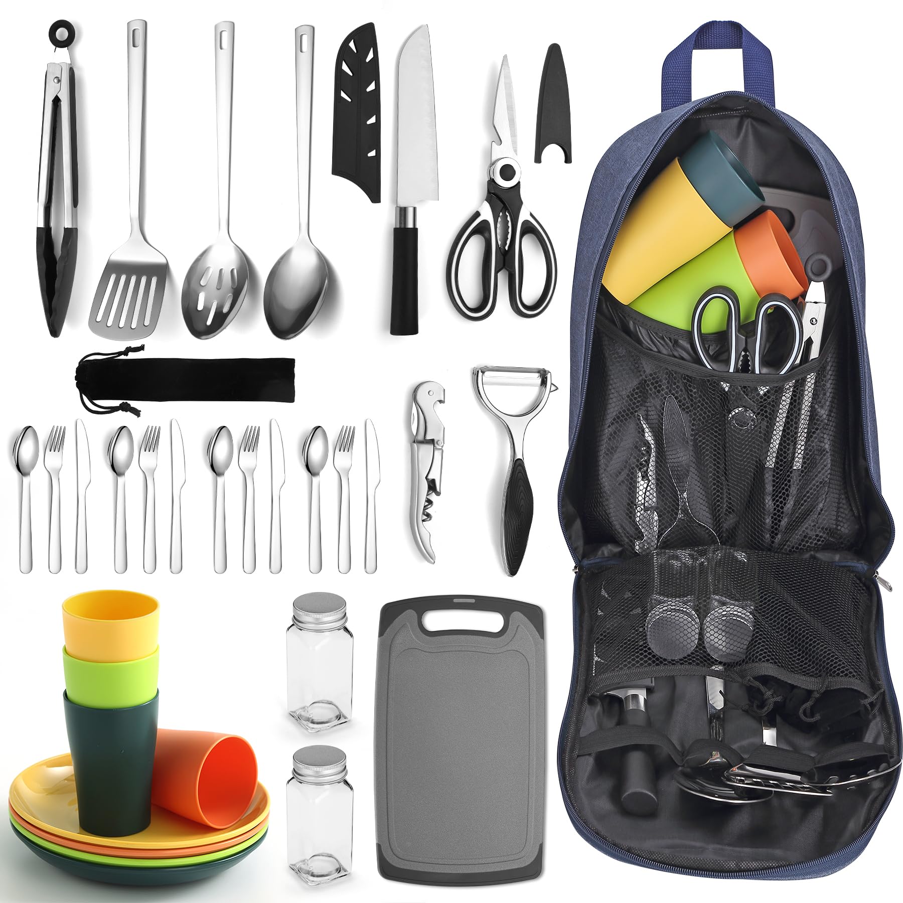 Berglander Camping Cooking Utensils Set 23 Piece, Camping Essentials Camping Accessories Gear Must Haves Camper and BBQ Utensils for Travel, Picnics, Camping, BBQ, Party and Other Outdoor Activities