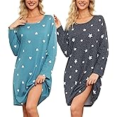ENJOYNIGHT 2 Pack Nightgown For Women Cotton Long Sleeve Nightshirts