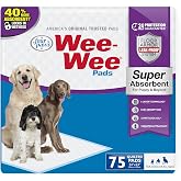Four Paws Wee-Wee Super Absorbent Pads for Dogs, 75 Count | Leak-proof puppy pads, locks in wetness, dog housebreaking &amp; potty training, all day floor protection, 24" x 24"