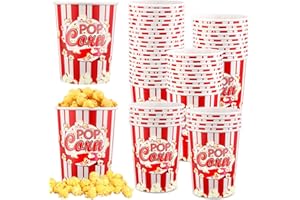 Kisston 60 Pcs Popcorn Buckets Disposable Paper Popcorn Containers Vintage Popcorn Bowl Red and White Large Popcorn Tub Cups for Home Movie Theme Party Night Theater Family Supplies (32oz)