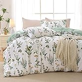 MUXHOMO Duvet Cover Queen Size, Reversible Floral Green Flower Duvet Cover Set with Zipper Closure, 3 Pieces Botanical Patterns Soft Microfiber Bedding Set with 4 Ties (90"x90", 2 Pillow Cases)