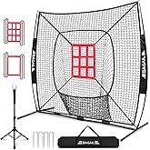BAGAIL 7x7 ft Extra Large Baseball & Softball Training Net with Batting Tee, Heavy Duty Reinforced Steel Frame, Oversized Hitting Zone for All Levels, Portable Backstop with Carry Bag