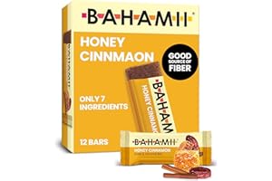 Bahamii Snack Bars, Made with Dates & Nuts, Healthy Snacks, Gluten Free, Good Source of Fiber, Only 7 Ingredients, For Kids & Adults, No Artificial Sweeteners, Dairy Free, 12 Pack, Honey Cinnamon
