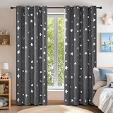 Deconovo Grey Star Printed Blackout Curtains 2 Panels 140x240 cm Thermal