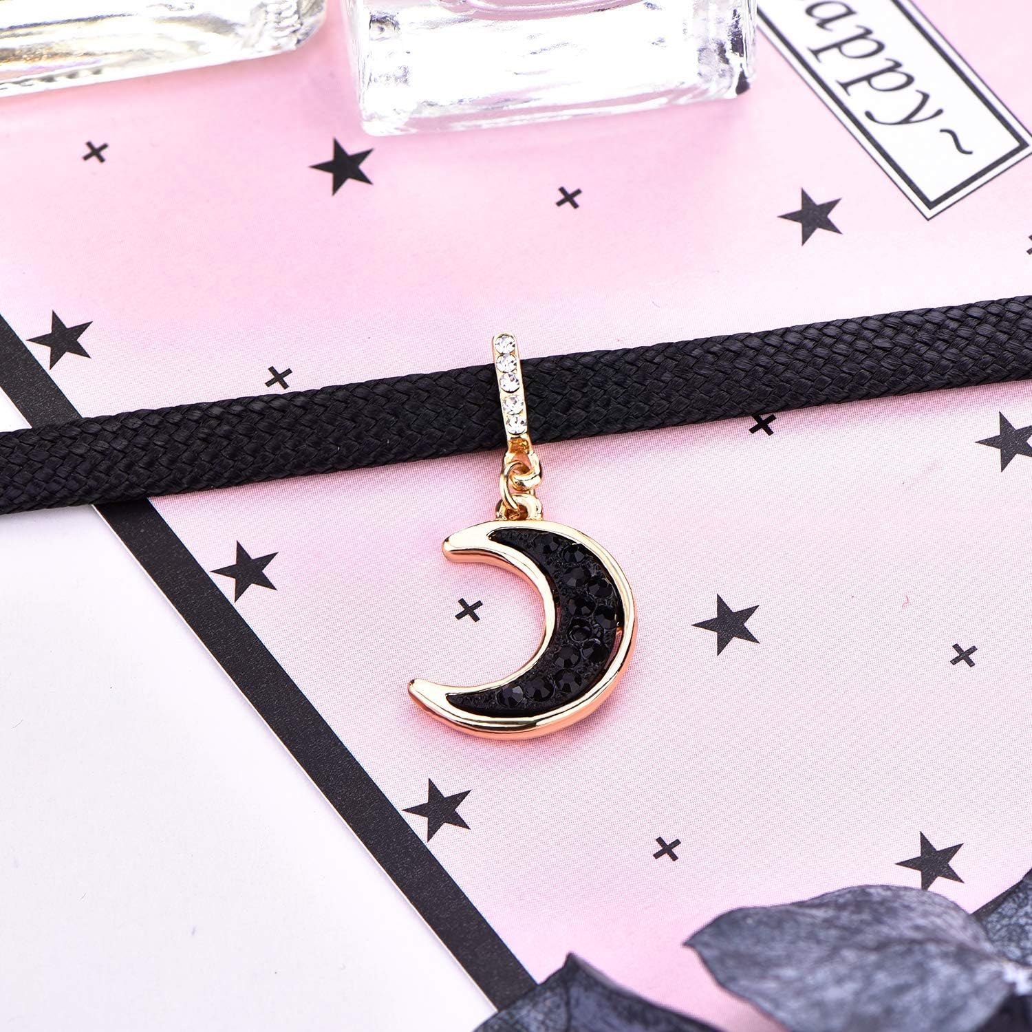 FJ leather Moon Choker Necklace for Women: Clothing