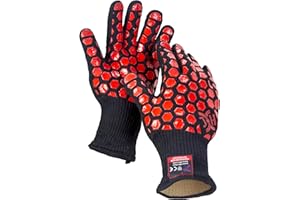 J H Heat Resistant Oven Gloves: EN407 Certified Withstand 932 °F, Double Layers Silicone Coating, BBQ Gloves & Oven Mitts for