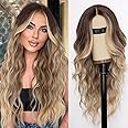 AISI HAIR Ombre Dirty Blonde Wig for Women, Long Wavy Lace Hairline Middle Part Synthetic Wig for Daily Party-26 Inch