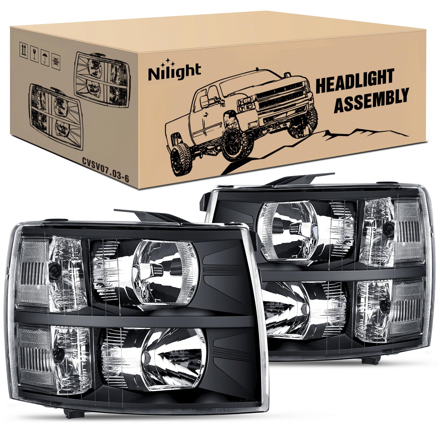 Conjunto de faros delanteros Nilight para Silverado 1500 2007-13 2500HD 3500HD 2007-14
