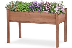 WOOD-NATRL Raised Garden Bed with Legs (48x24x30''), Solid Wood Elevated Planter Box for Outdoor