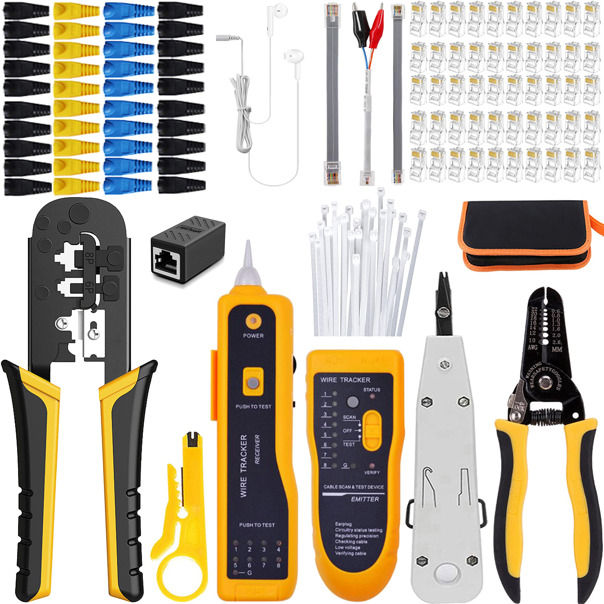 LUBEIN Crimper Kit CAT5/CAT6 RJ45 Crimp Tool Set, Ethernet Crimping Maintenance Repair Punch Down Tool, Network Cutter Stripper Repair Set Crimp Cable Tester Connectors (Black)