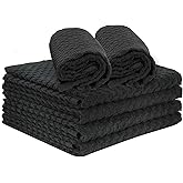 TALVANIA Kitchen Towels 100% Cotton Dobby Weave Terry Towel Set, 15" X 25", 6 Pack Soft and Absorbent Multipurpose Dish Cloth, Hand Towel and All Kitchen Cleaning Machine Washable (Black)