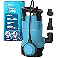 SereneLife 1HP Sump Pump Submersible, 3300GPH Water Pump for Pool Draining with Auto Float Switch, 3pc Adapter Set for USA Garden and Flat Hose, 16ft Cord, Clean Dirty Water, Yard, Pool, Tub, Pond