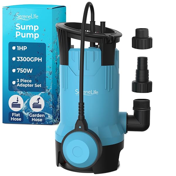 SERENELIFE 1HP SUMP PUMP SUBMERSIBLE, 3300GPH WATER PUMP...
