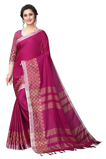ROZZY Blend Linen Traditional DarkPink Saree