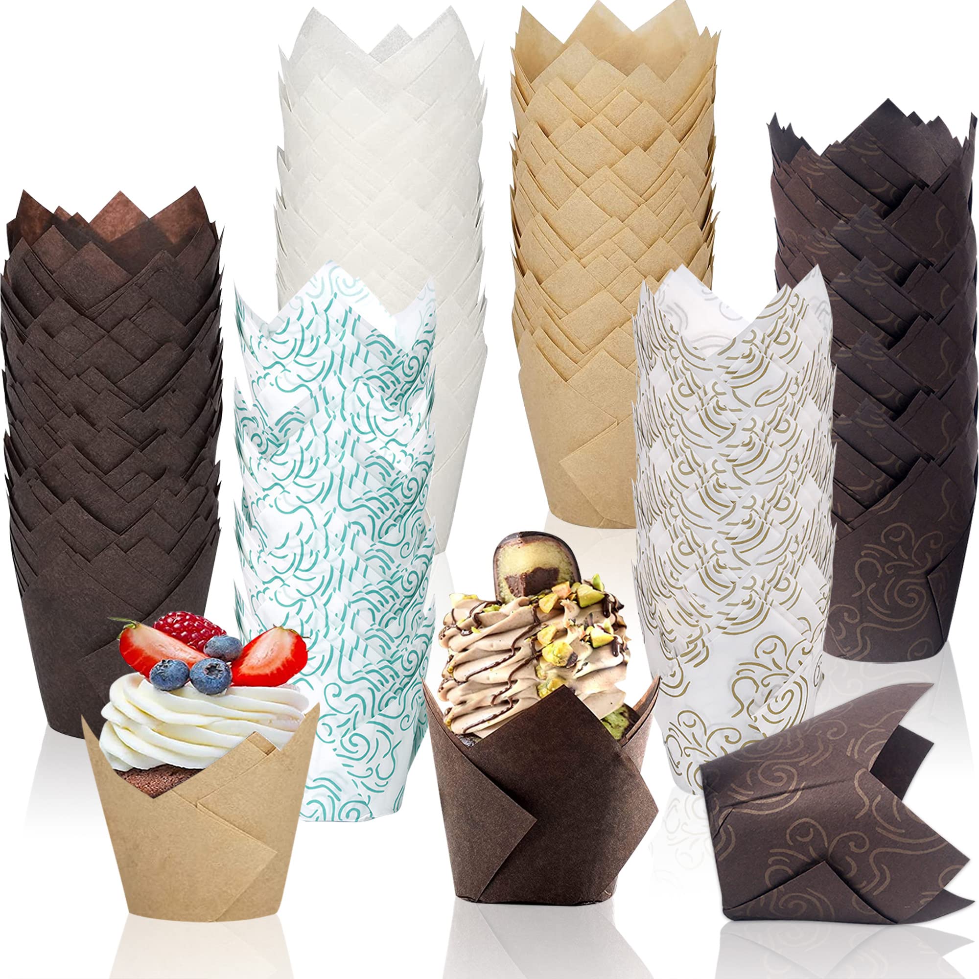 Lighterday 300 Pcs Cupcake Cases Colors Mixed Muffin Cases for Baking Greaseproof Tulip Baking Cups,Muffin Cases for Weddings Birthdays Party (6 Colours & 300 Pcs)