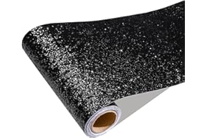 CRE8TIVE 8"x80" Black Chunky Glitter Wallpaper Border Peel and Stick Wall Border Sparkle Sequins Removable Wallpaper Self Adhesive Fabric Black Contact Paper for Cabinets Dressers Ceiling DIY Crafts