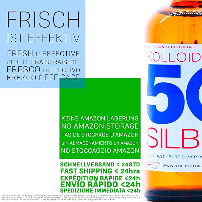 500ml Plata coloidal PureSilverH2O - Botella 500ml/25ppm Plata coloidal - 99,99% de plata pura - la mejor calidad - Made in Germany