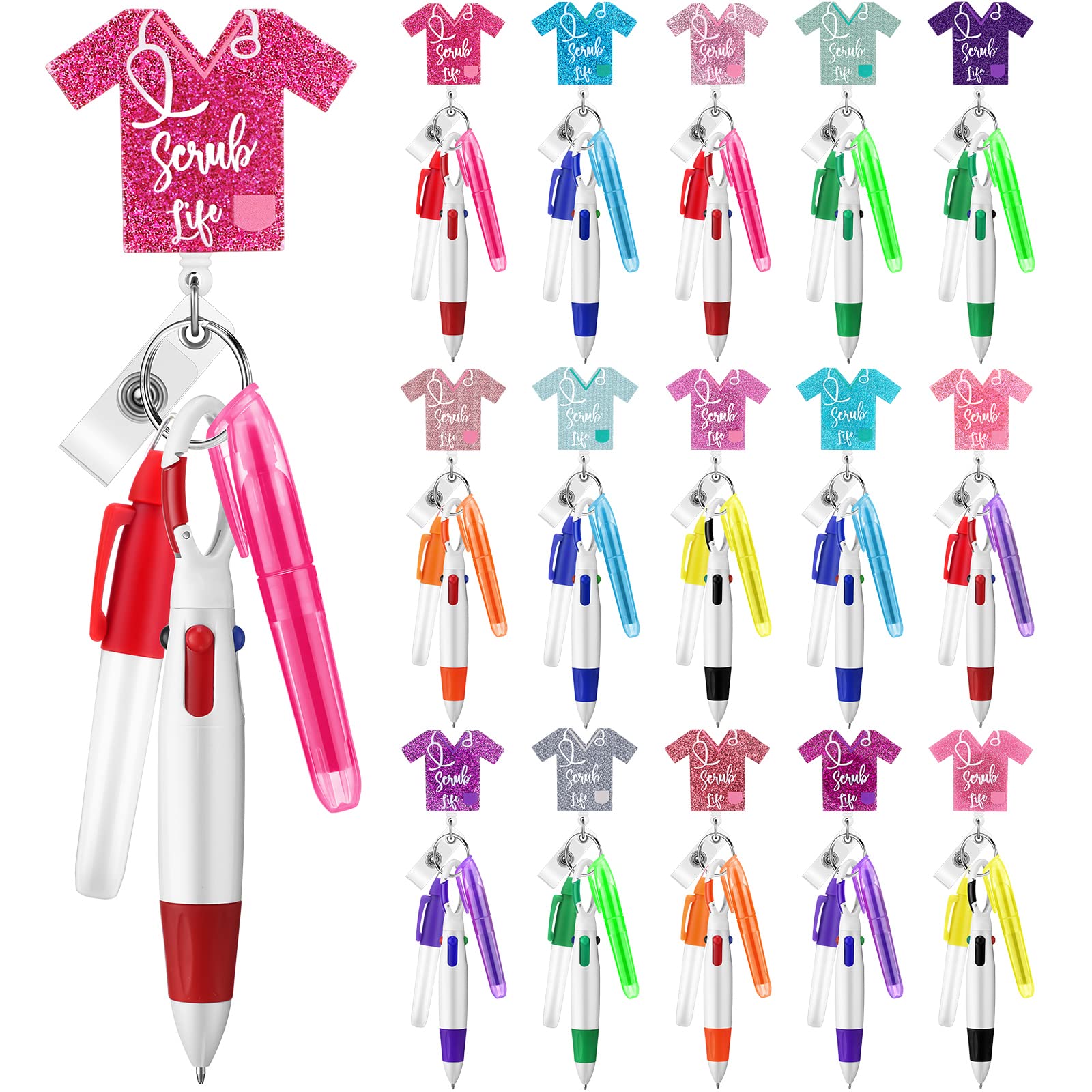 Photo 1 of 75 Pcs Nurse Badge Reels Bulk Nurse Week Gifts Pen Set Include Badge Holder Tip Mini Highlighter Marker Pen Retractable Ballpens and Metal Ring Keychain for Doctor Cna Gift Accessories(Fresh Color)