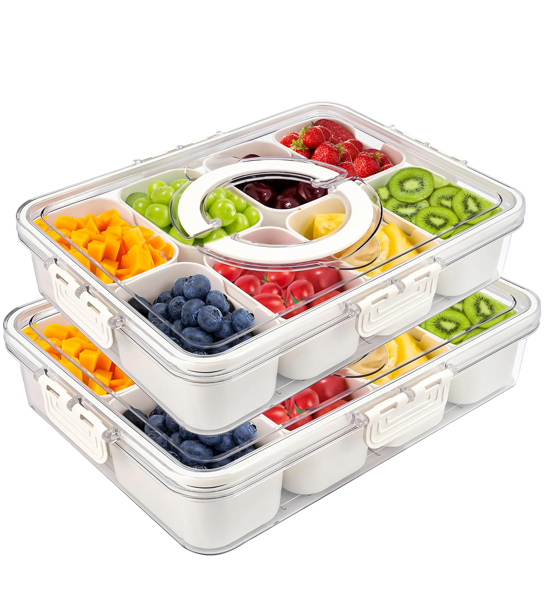 Photo 1 of Snackle Box Container, Divided Serving Tray with Lid and Handle, Travel Snack Box, Multi-purpose Food Organizer and Storage Container for Charcuterie Veggie Fruit (11.81"L*8.85"W-2pcs-8 Compartments)
