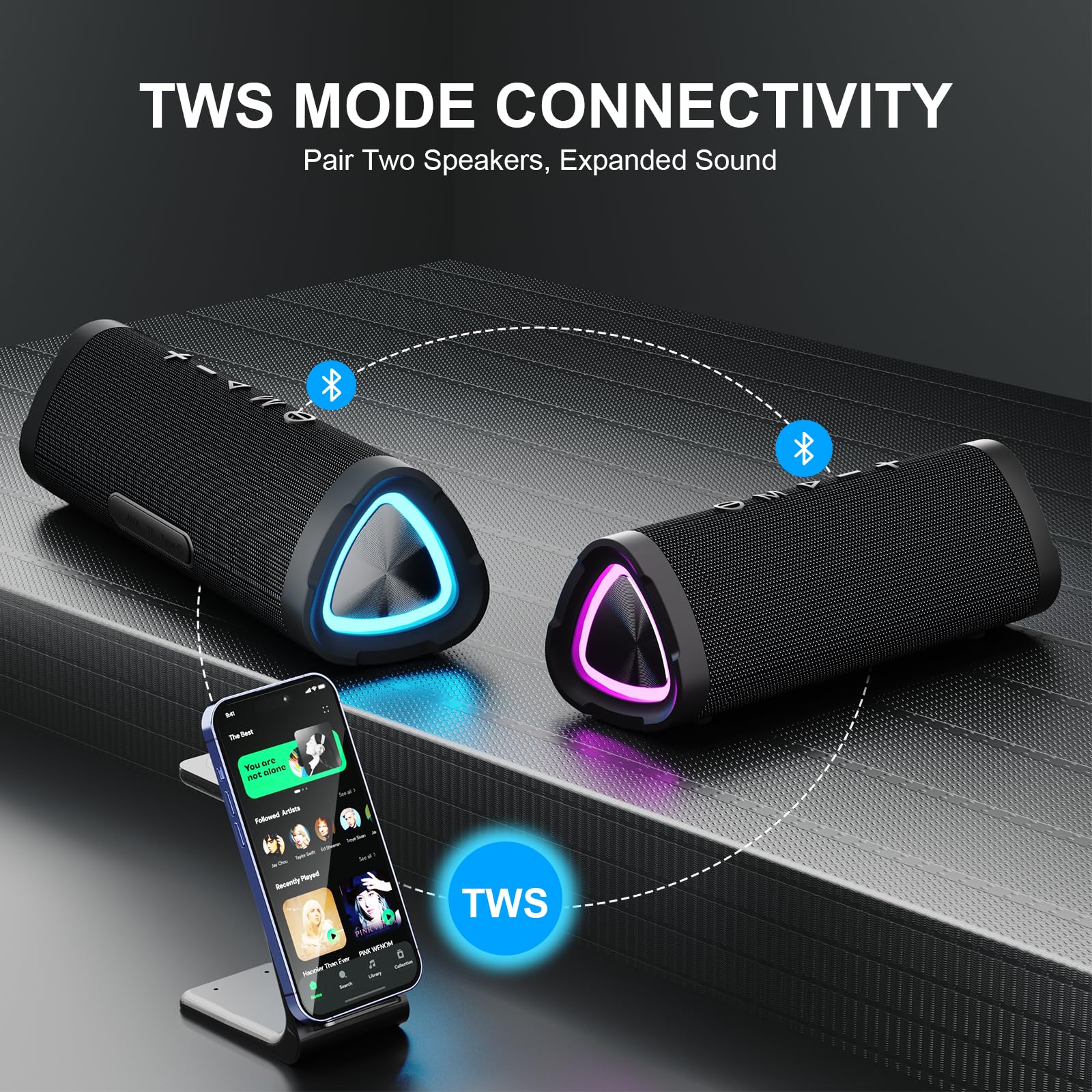 Vanzon V40 Bluetooth Speaker, Portable Wireless Bluetooth Speaker with 24H Playtime, IPX7 Waterproof, 24W Loud Stereo Sound and 66ft Bluetooth Range, Dual Pairing Speaker for Home & Outdoor - Image 5