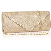 Larcenciel Clutch Purses for Women, Sparkling Envelope Evening Bag with Detachable Chain