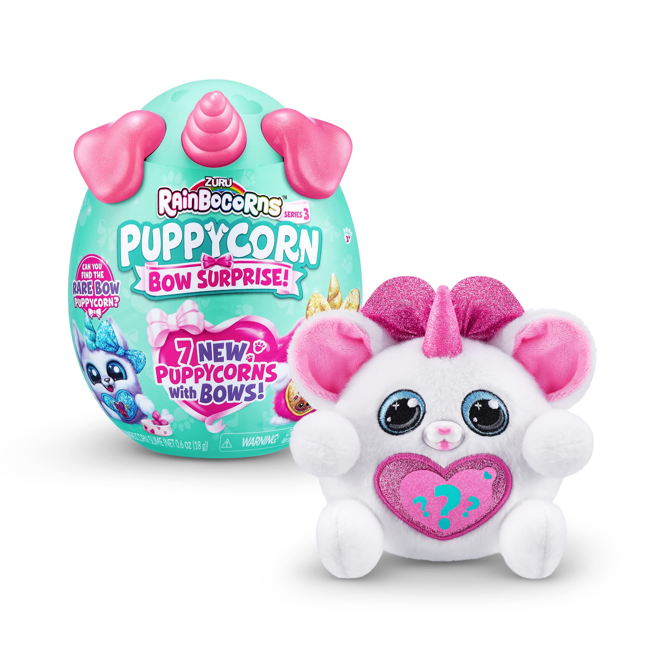 Rainbocorns Puppycorn Bow Surprise, Puppycorn Series 3, Pinky the Chihuahua - Collectible Plush - 5 Layers of Surprises, Peel and Reveal Heart, Stickers, Slime, Ages 3+ (Chihuahua)