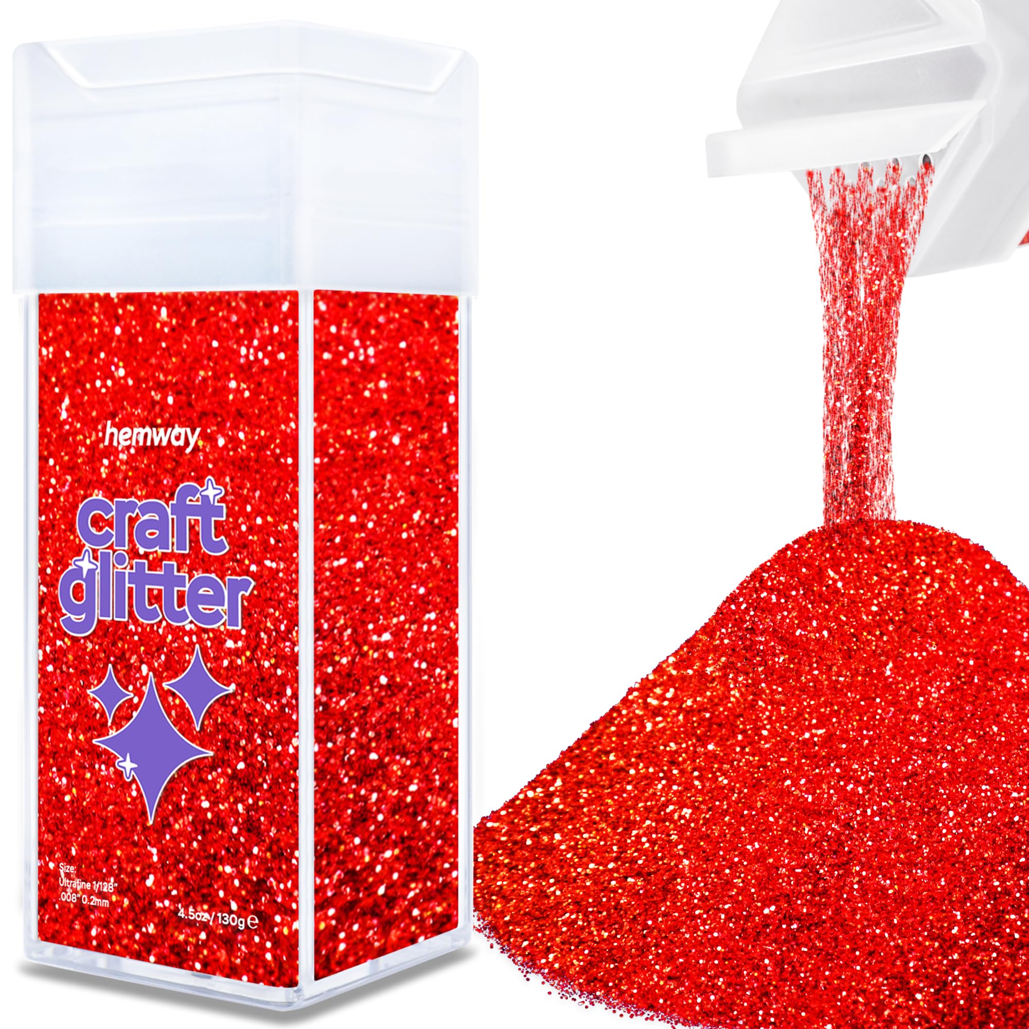 Hemway Glitter Shaker Red Holographic 110g Ultrafine, Craft Glitter Shaker for Resin & Epoxy Crafts, Christmas Art Supplies, Nail, Body, Face, Eye, Festival, Crafting, Slime, Sparkle