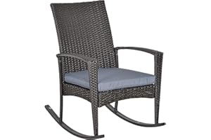 Outsunny Outdoor PE Rattan Rocking Chair, Garden Wicker Glider Rocking Chair Set with Armrest and Cushion for Patio, Balcony,