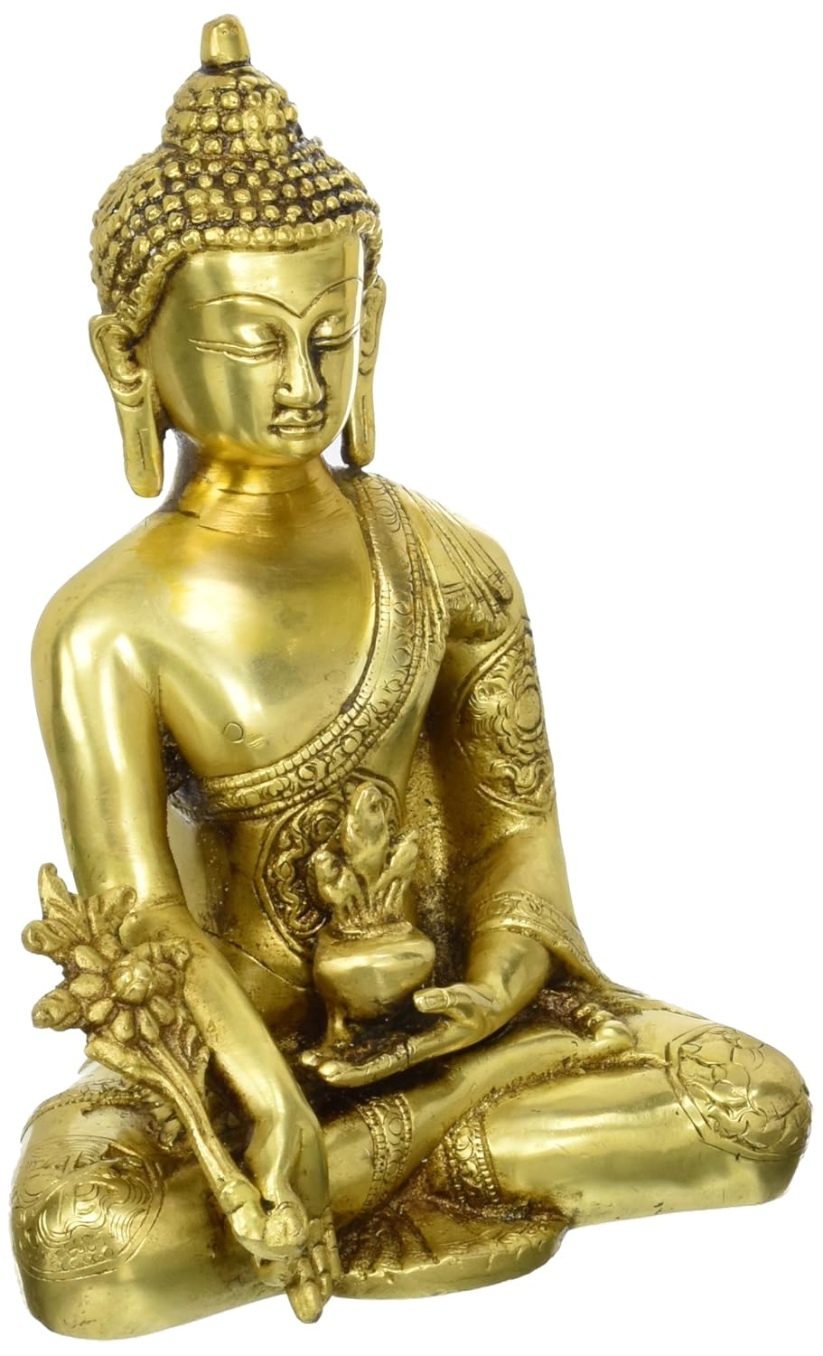 Statuestudio Indian Tibet Gautama Buddha Mini Brass Decorative Statue Figurine/Antique Shakyamuni Earth Touching Idol for Peace, Meditation & Protection/Nepal Traditional Siddhartha Sculpture-Glossy