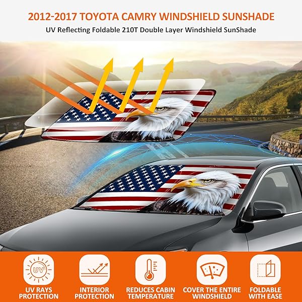 BESTVIEW WINDSHIELD SUN SHADE FOR 2012-2017 TOYOTA CAMRY, FRONT WINDOW SUNSHADE SUN VISOR PROTECTOR BLOCK UV RAYS HEAT, FOLDABLE 3 LAYERS 210T MATERIAL
