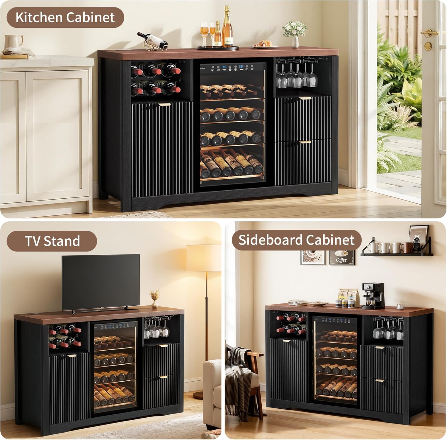 Cabinet used as kitchen cabinet, TV stand, and sideboard