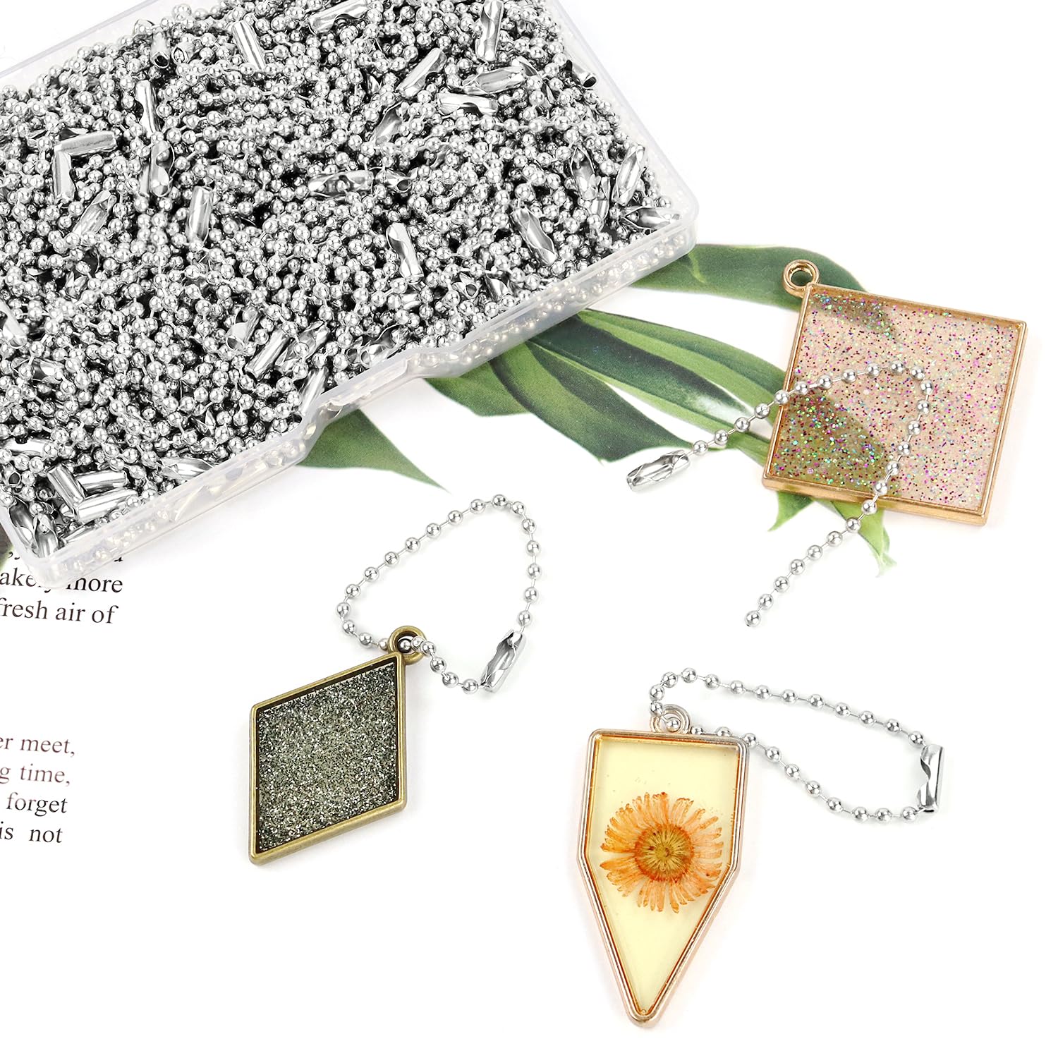 Yuntop 200 Pcs Silver 3.9 Inch / 10 cm Stainless Steel Ball Bead Chain with Locking Clasp for Jewelry Making, DIY Crafts, Hanging Christmas Decoration