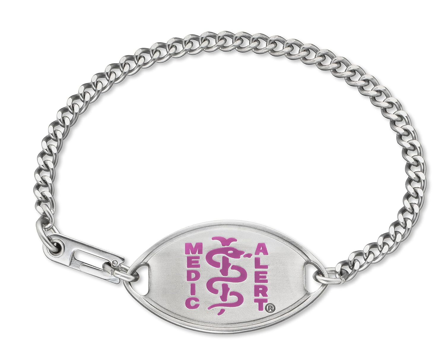 Womens MedicAlert® Stainless Steel Medical ID Bracelet with Pink Emblem