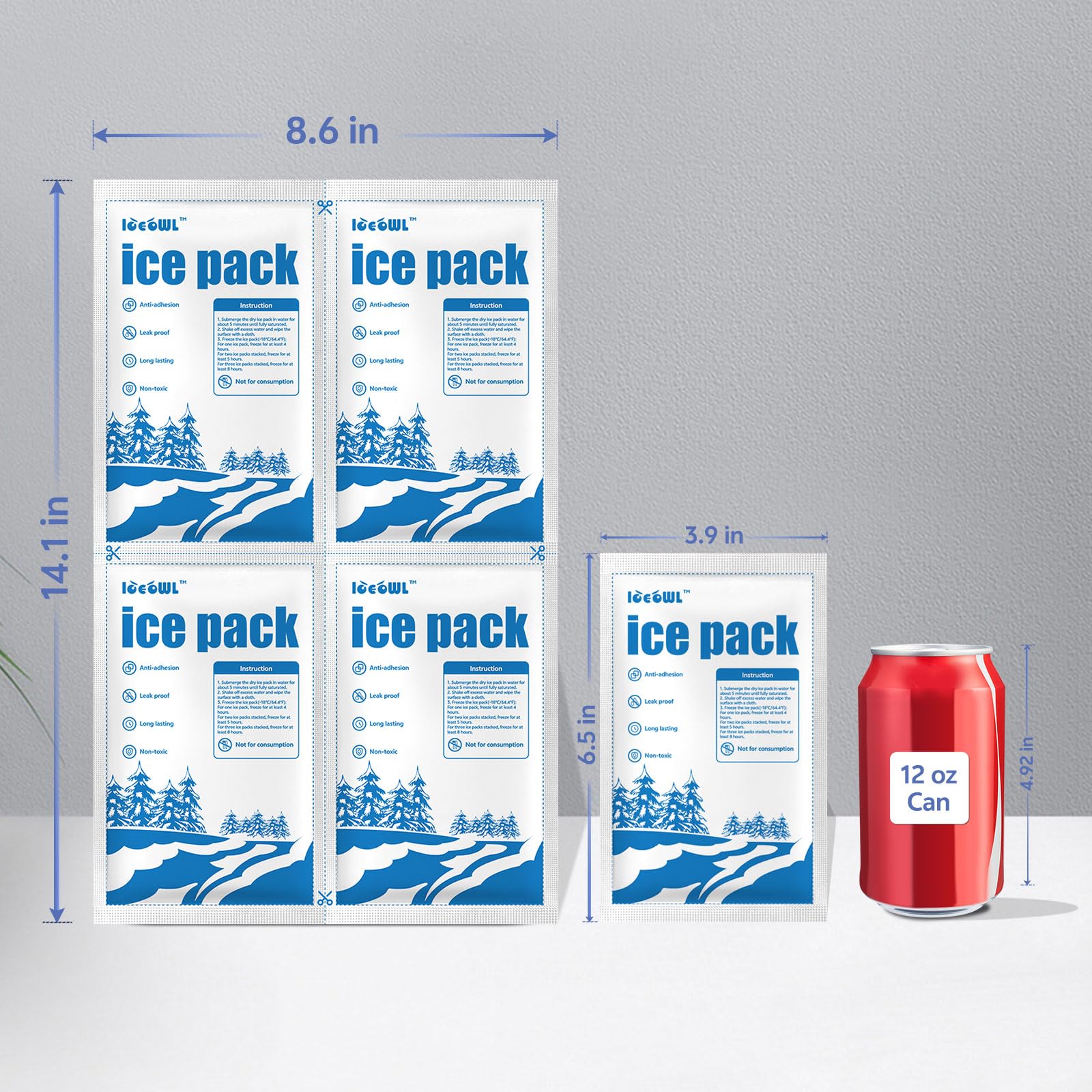 Dry Ice Packs for Shipping Non-Stick for Food TUV and SGS Tests Double-Sided Absorption Long Lasting Shipping Cold Packs for Coolers Lunch Bags Freezer