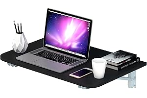 BORNOON Wall Mounted Small Floating Folding Table,Small Wooden Wall Mounted Desk for Office,Home,Kitchen,Bathroom-Space Saving&Storage.Black.(23.6" *15.6" (LW))