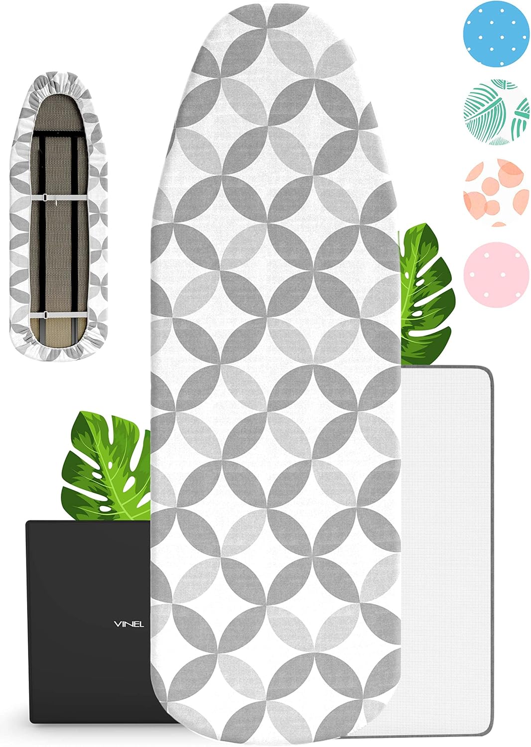VINEL Bügelbrettbezug 120x40 für Dampfbügeleisen (100% Baumwolle, Gummizug, Komfort Polster) Bügeltischbezug 120 x 40 - Idealer Bügelbrett Bezug für Dampfbügelstationen - Grau