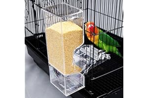 LWINGFLYER Automatic Bird Seed Feeder with Perch, Acrylic Transparent Parrot Foraging Feeders Cage Accessories for Small and Medium Parrots Parakeets Cockatiels Lovebirds