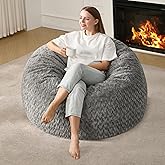 Hobestluk 3ft Bean Bag Chairs for Adults Large Beanbag Chair with Chevron Plush Fur Cover Big Bean Bag Chair for Living Room Bedroom Dorm Office - Grey (36” x 36” x 22”)