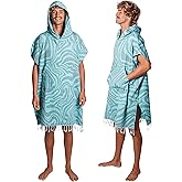 Nova Blue Waves Poncho Towel – White Hooded Beach Towel Adult (33 X 37) – 100% Turkish Cotton Quick Dry Surf Poncho - Beach Accessories for Vacation