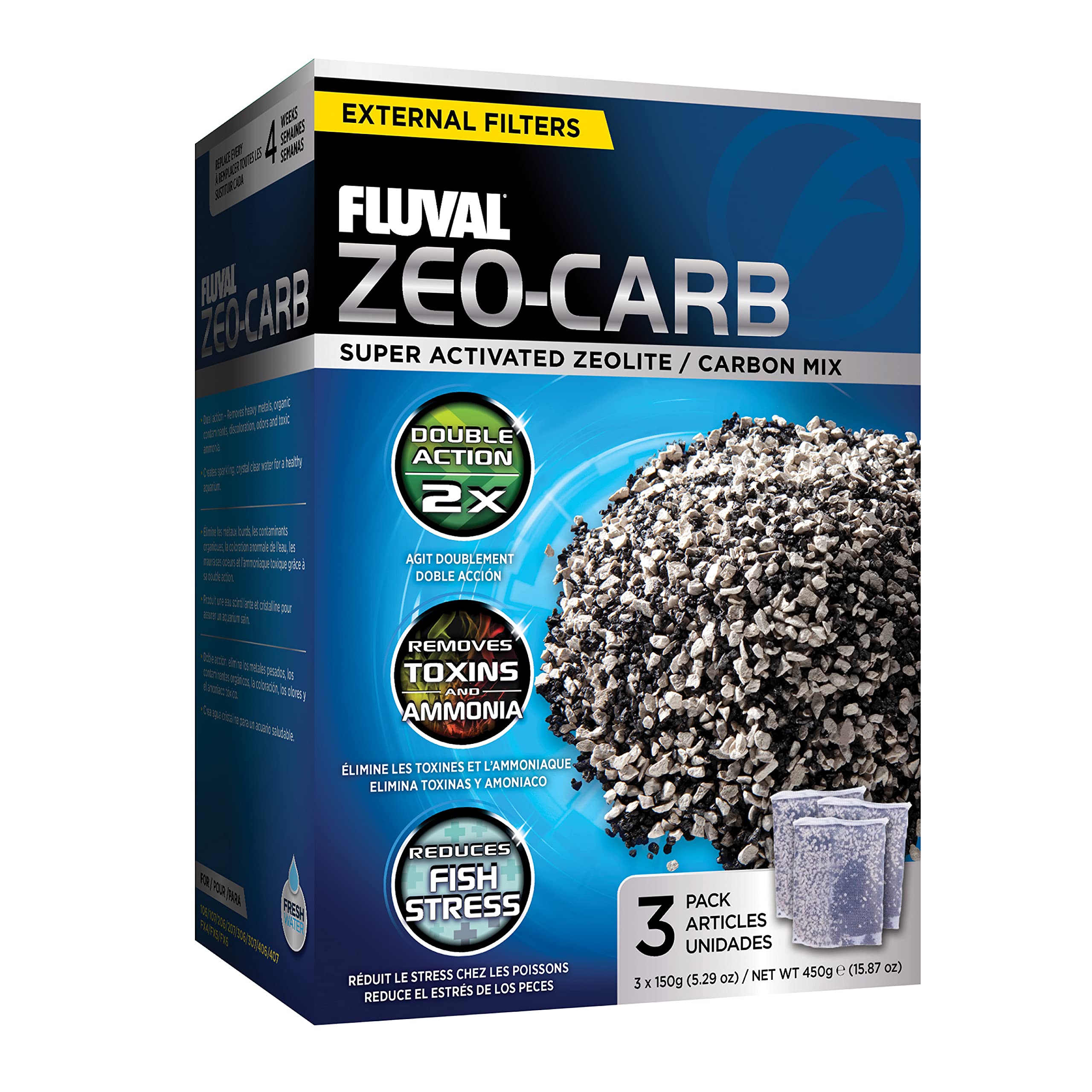 Photo 1 of Fluval Zeo-Carb, Chemical Filter Media for Freshwater Aquariums, 150-gram Nylon Bags, A1490 , White, All Breed Sizes, pack of 1 (3 count)