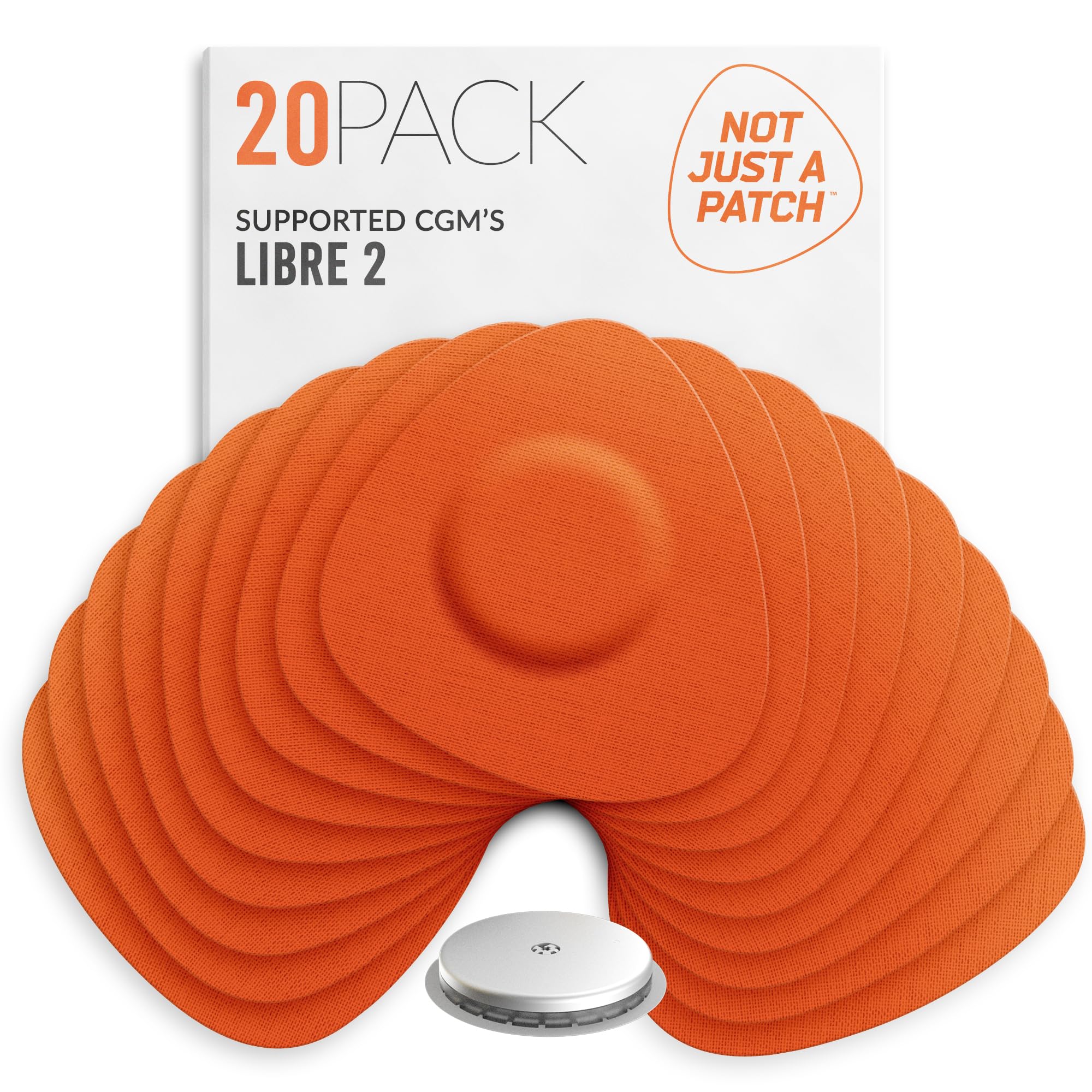 Not Just A Patch Freestyle Libre 2 Sensor Covers (20 Pack) Lingo CGM Patches for Freestyle Libre 2 - Water Resistant & Durable for 10-14 Days - Orange