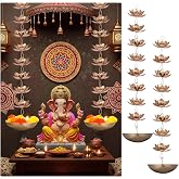 LemonRoad 2Set Diwali Hanging Urli Bowl Metal Lotus Floating Diya Pot Decor | Metal Lotus Flower, Hanging Uruli Candle Holder, Diya Tealight Holder, Diwali Gift Mandir Puja, Indian Buddha Temple Decor