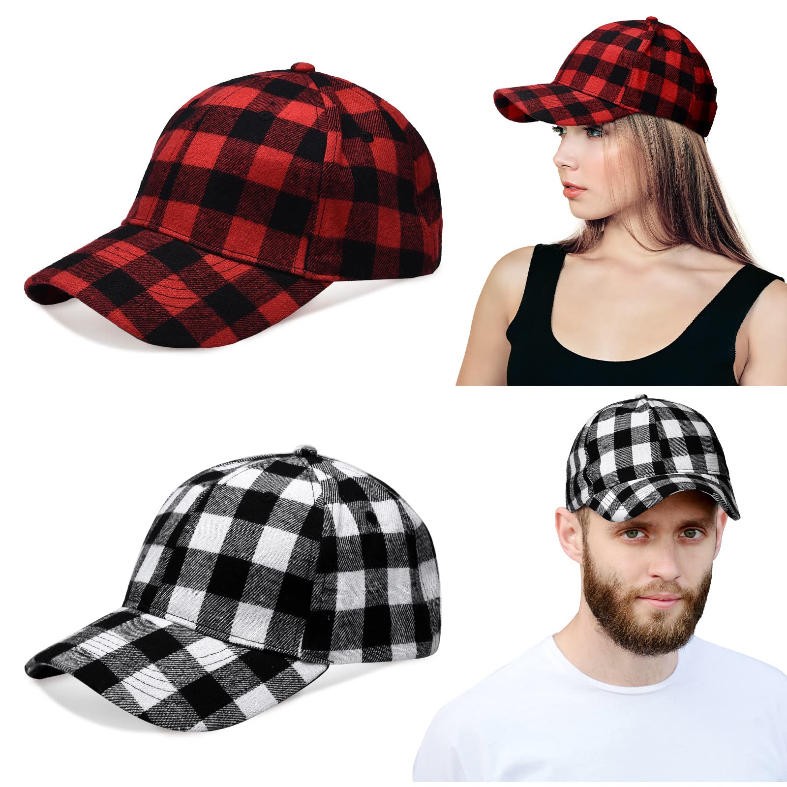 Photo 1 of **one Pc**Buffalo Plaid Baseball Caps - Snapback Hat for Christmas Halloween - Unisex Adjustable Outdoor Hat for Women Men Teens - Red, Black