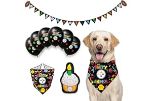 PETS FIRST NFL Pittsburgh Steelers Dog Birthday Party Set 9 pcs with 1 Football Bandana Large/X-Large, 1 Banner, 1 Birthday Cake Toy & 6 B-Day Balloons, Dog Birthday Set, Costume, Fun Doggie Pawty Accessories
