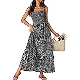 Rooscier Women's Square Neck Sleeveless Smocked Ruffle A Line Beach Sundress Long Maxi Dress